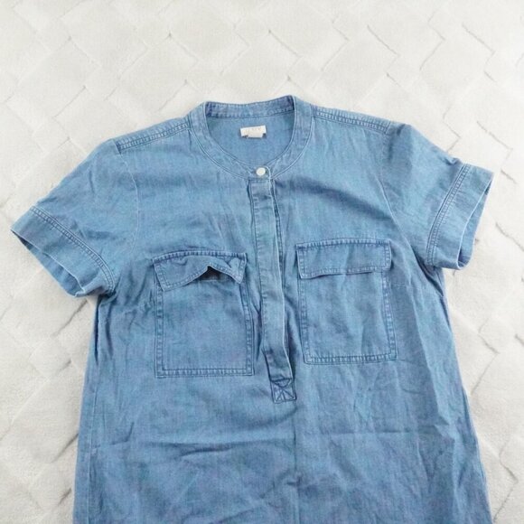 J.Crew Chambray Shirt Dress Womens 8 Blue Short Sleeve 1/4th Button Up - Picture 2 of 12